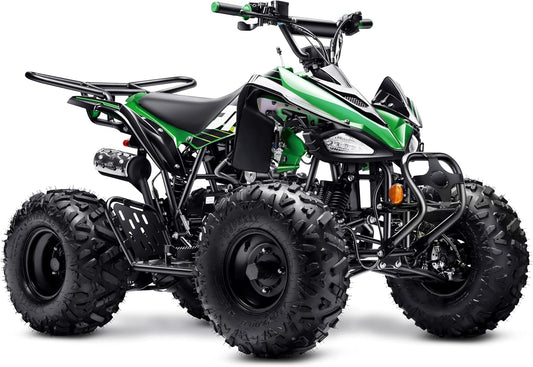 Automatic 125cc ATV with Reverse – Utility ATV Four Wheeler Gas Powered 4 Wheeler Quad with Headlights - Big 19"/18"Tires (Green, Fully Assembled)